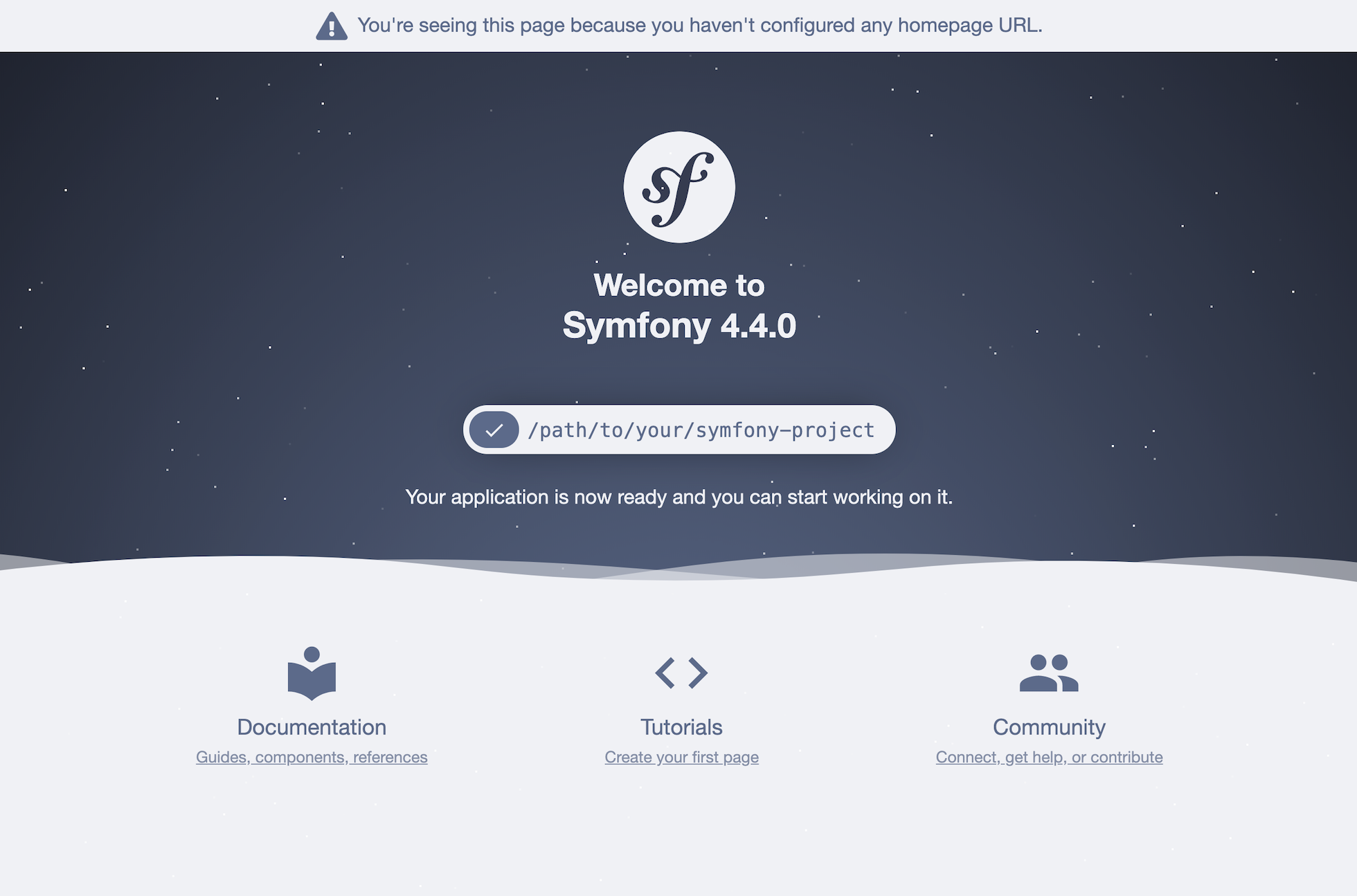 La página de bienvenida en Symfony 4.4 y versiones más recientes