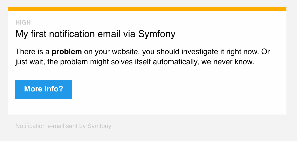 Un email de notificación creado con el componente Mime de Symfony